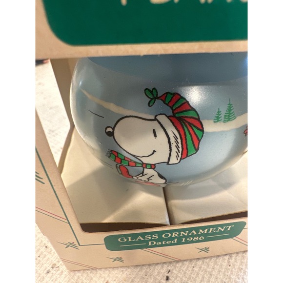 Hallmark Peanuts Snoopy Woodstock 1986 Glass Keepsake Christmas Ornament vintage - Picture 7 of 8